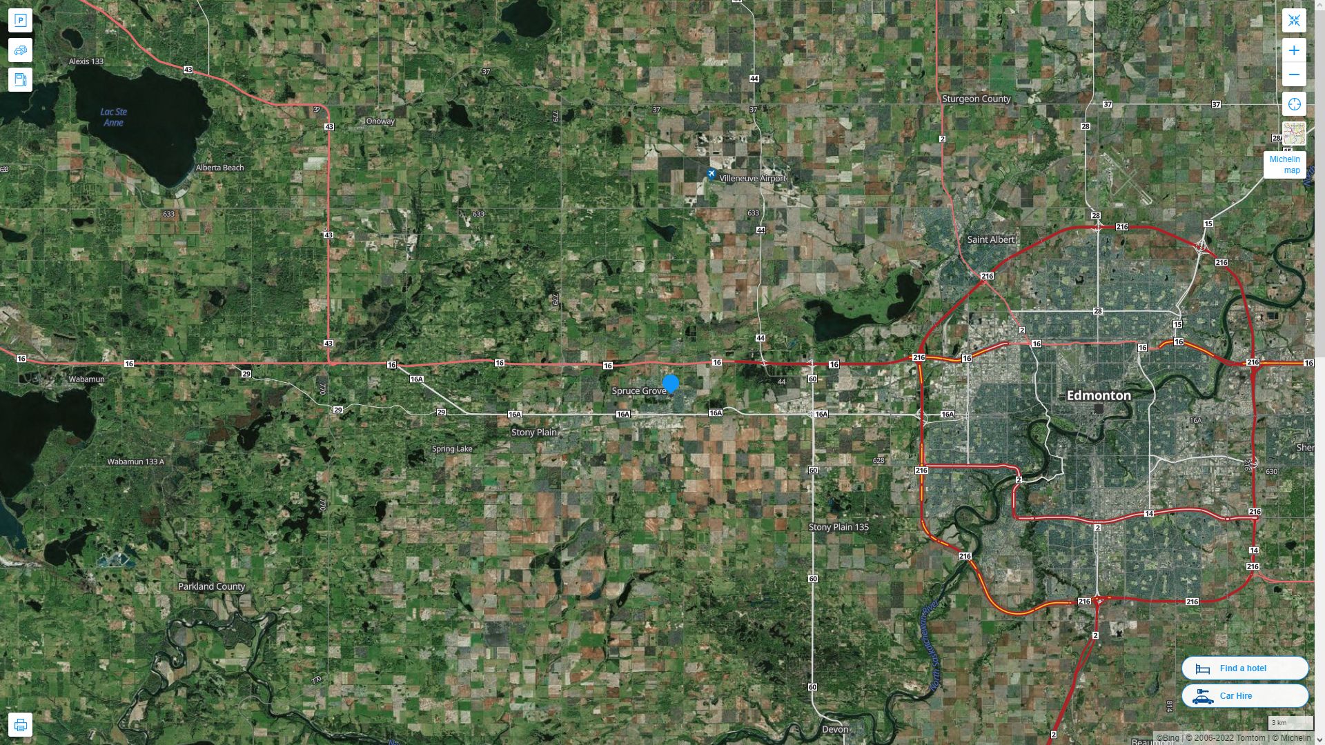 Spruce Grove Canada Autoroute et carte routiere avec vue satellite
